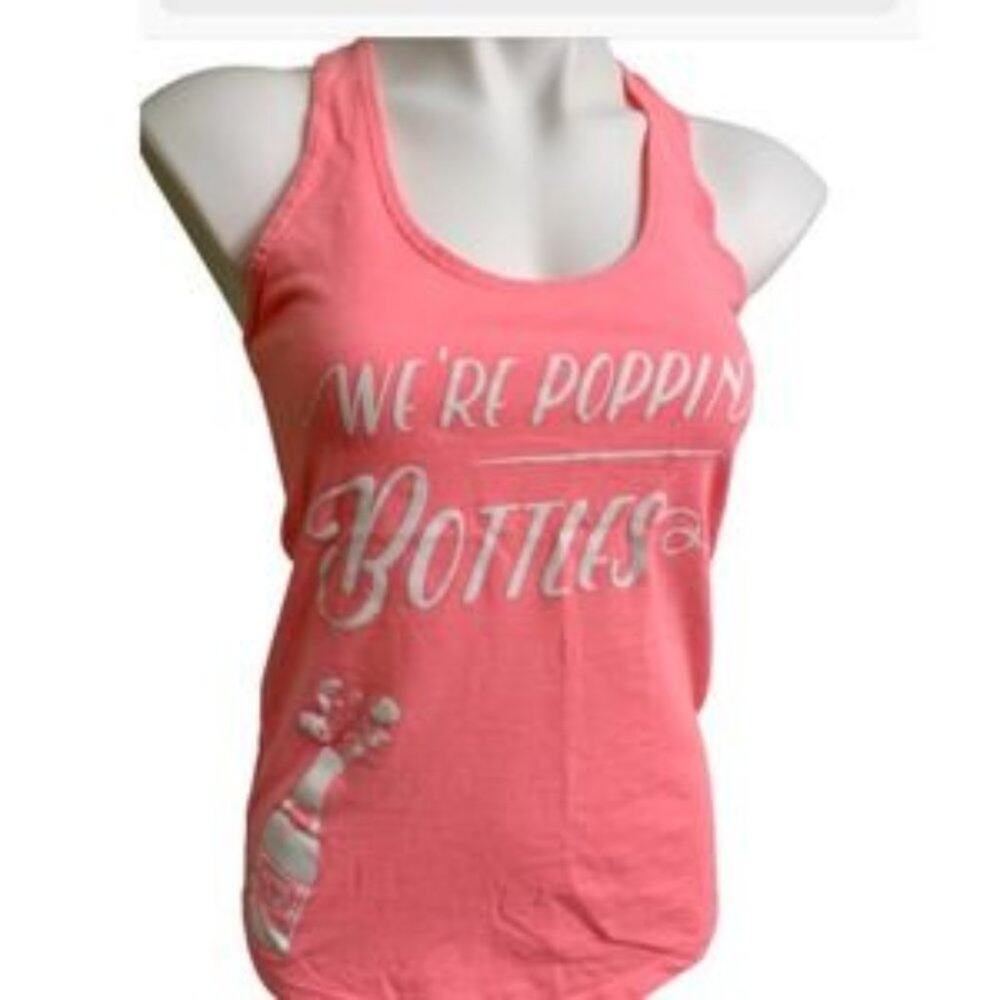 Next Level We’re Poppin Bottles Pink Racerback Tank Top Size Small